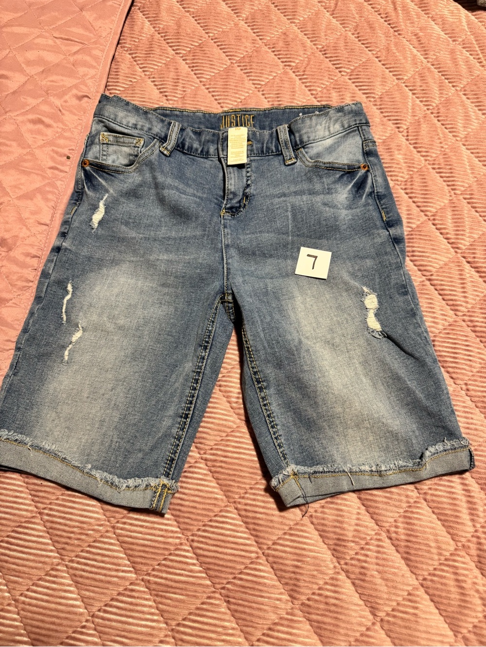 Justice Light Blue Distressed Denim Bermuda Shorts